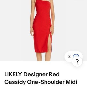 LIKELY Designer- Sheath red one shoulder dress. Never Worn!
